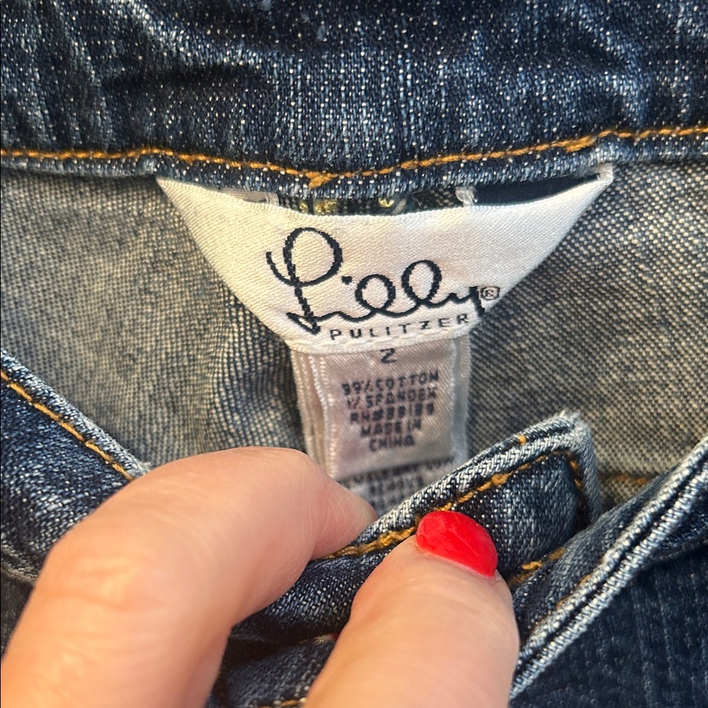 Lilly Pulitzer Vintage Y2K embroidered Dog Blue Jeans 2 - Picture 2 of 5